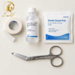 وسایل لازم برای چسب&zwnj;گذاری بینی؛ نوار مایکروپور، سرم نرمال&zwnj;سالین و گاز استریل