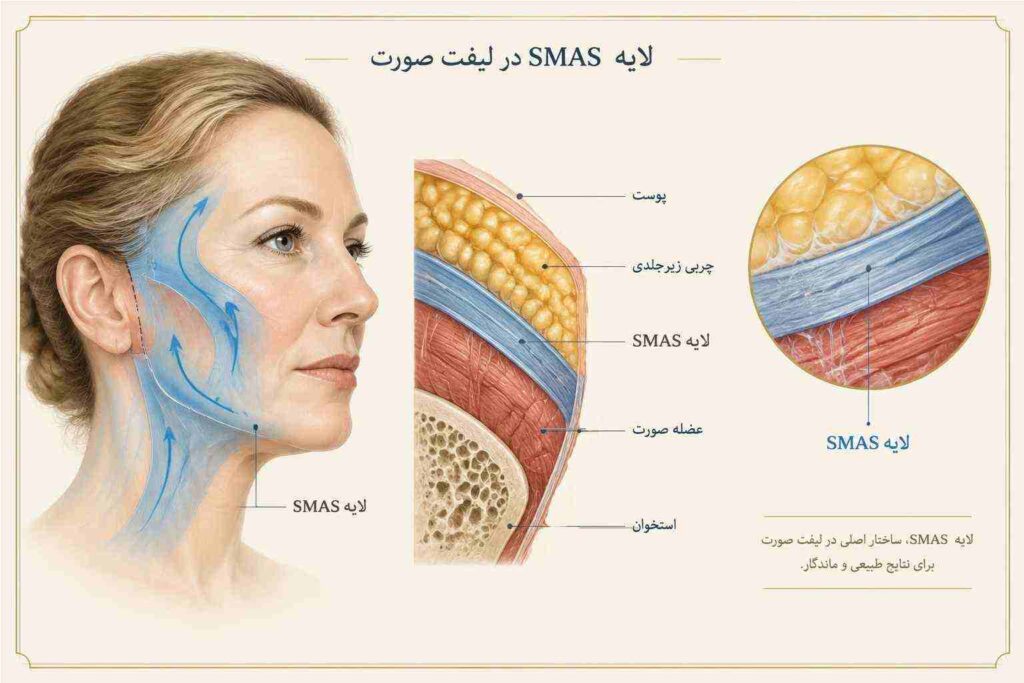 max-lift-03 نمای آموزشی لایه SMAS در جراحی لیفت صورت
