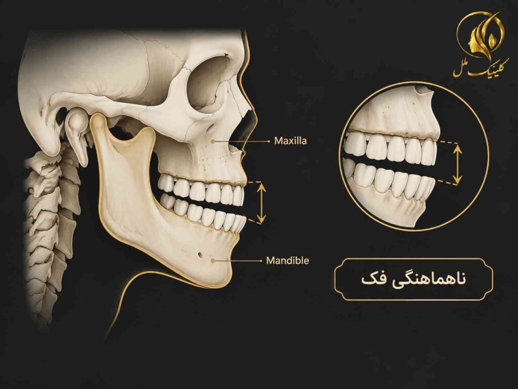 نمای شماتیک ناهماهنگی فک بالا و پایین در جراحی ارتوگناتیک
