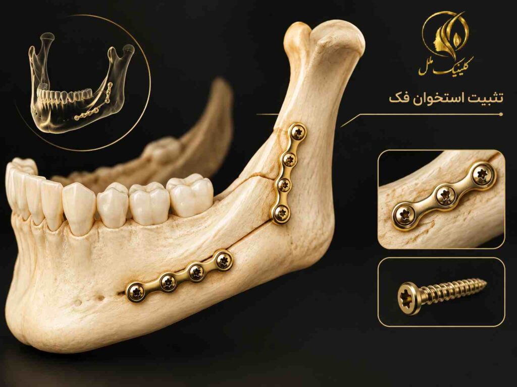 نمای شماتیک تثبیت استخوان فک پس از جراحی اصلاحی