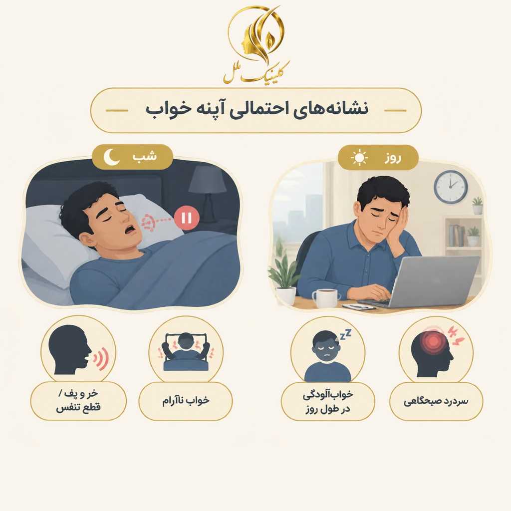 اینفوگرافیک علائم احتمالی آپنه خواب در شب و روز
